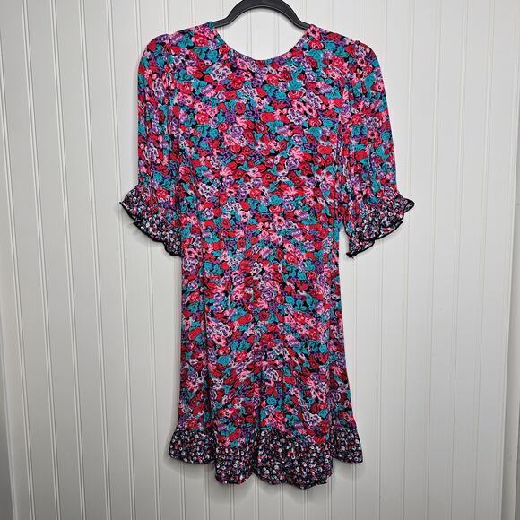 Rixo x Target Pink Multi Floral Ruffled Mini Dress Size 6 Wedding Guest Summer - Picture 3 of 9